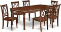 East West Furniture DOCL7-MAH-W 7 Piece Dining Table Set Consist of a Rectangle Dining Room Table with Butterfly Leaf and 6 Wooden Seat Chairs, 42x78 Inch, Mahogany