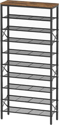 10 Tier Shoe Rack, Large Capacity Shoe Storage Organizer Holds 40 Pairs, Durable and Stable, for Entryway, Hallway, Closet, Dorm Room, Rustic Brown SS10BR