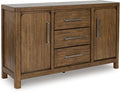 Signature Design by Ashley Cabalynn Farmhouse Glazed 2-Door Dining Server with Adjustable Shelves and 3 Drawers, Light Brown