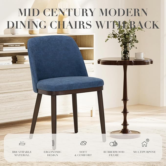 COLAMY Upholstered Dining Chairs Set of 4, Modern Kitchen Chairs with Back, Leather Side Dining Room Chairs with Wood Legs for Kitchen Dining Room Restaurant,Blue