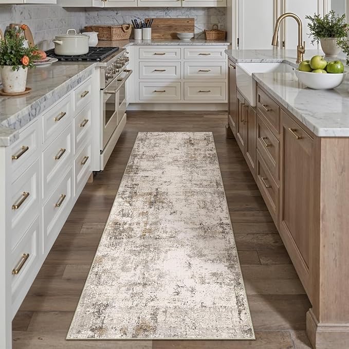 2x7 Washable Runner Rug Brown Grey Neutral Abstract Hallway Kitchen Living Room Bedroom Non Slip Throw Rug Soft Low Pile Indoor Carpet for Entrance Laundry Bathroom