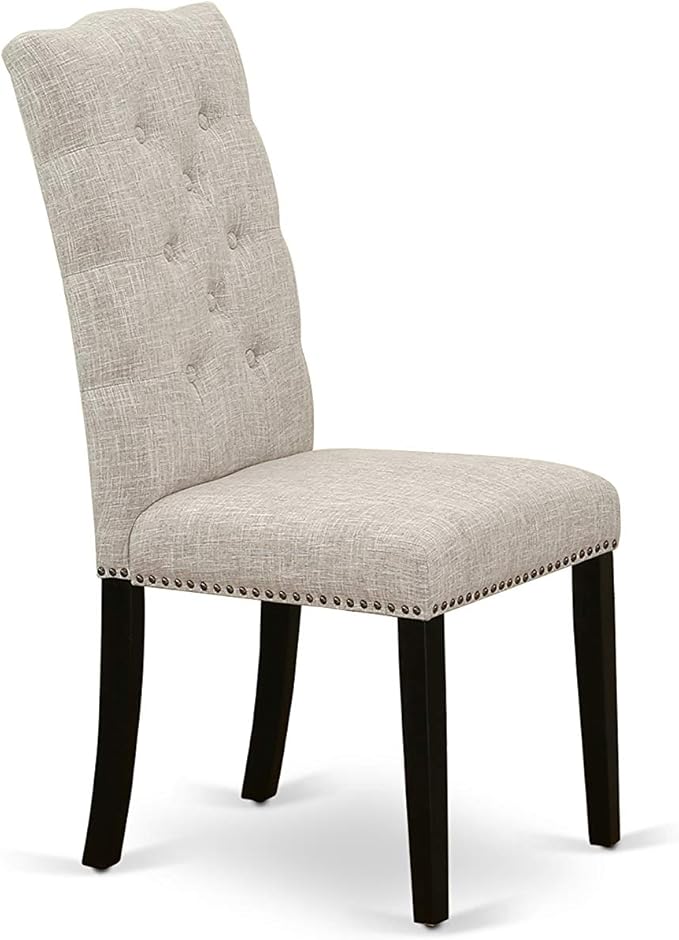 East West Furniture X697EL635-9 9 Piece Dining Set Includes a Rectangle Dining Room Table with X-Legs and 8 Doeskin Linen Fabric Upholstered Parson Chairs, 40x72 Inch, Multi-Color