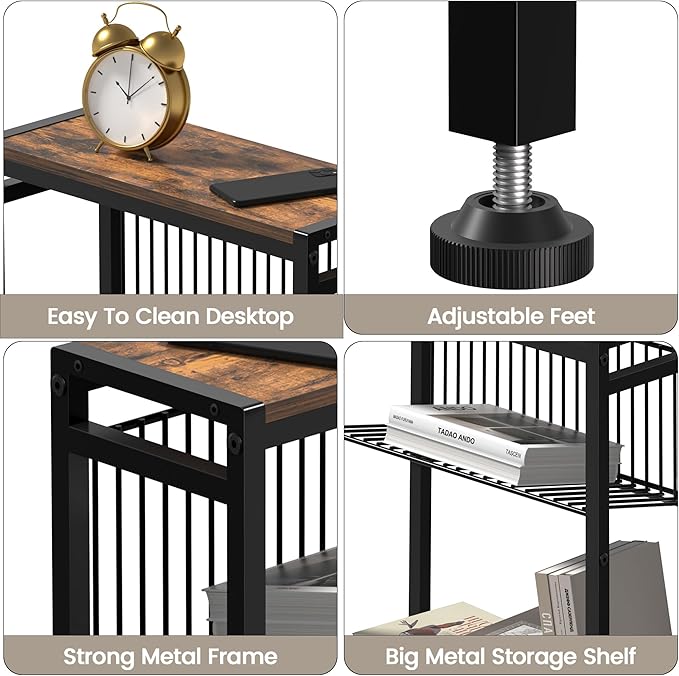 Small Side Table for Small Space, 3-Tier Narrow End Table with Magazine Holder,Slim Nightstand, Skinny Snack Couch Table in Living Room, Bedroom Study and Balcony (Rustic Brown &Black)