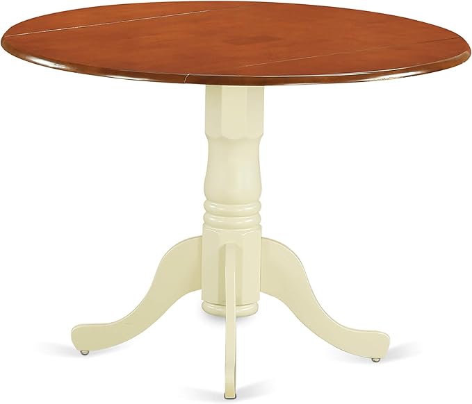 East West Furniture DLAV3-BMK-W 3 Piece Dining Table Set for Small Spaces Contains a Round Dining Room Table with Dropleaf and 2 Wooden Seat Chairs, 42x42 Inch, Buttermilk & Cherry