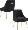 Modern Velvet Dining Chairs Set of 2, Contemporary Upholstered Furniture Collection with Polished Gold Metal Legs, Elegant Accent Chairs for Kitchen Living Room(Teddy Fleece,Black)
