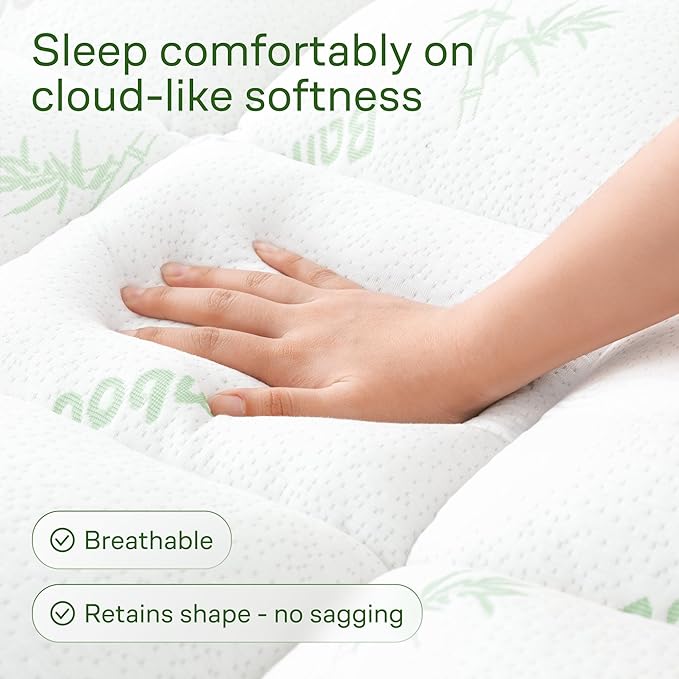Ultra Soft Full Size Mattress Topper - Viscose Made from Bamboo Pillow Top Mattress Pad for Back Pain Relief - Naturally Cooling for Hot Sleepers, Green