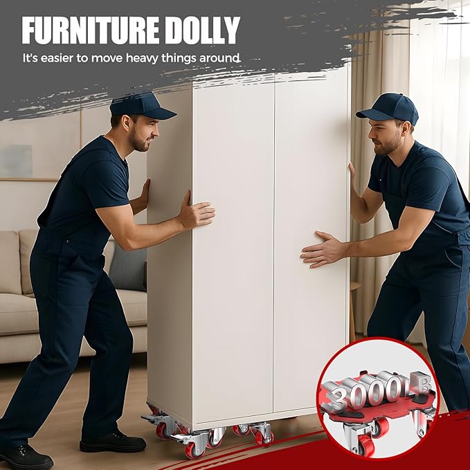 Furniture Dolly & Movers 4-Pack 3000lbs - Heavy Duty Interlocking Furniture Sliders with No Scratch Design, Safe for Hardwood Floors, for Sofa/Refrigerator/Piano Moving (Red, 7in)