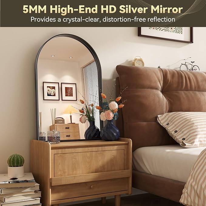 Brightify Arched Mirror, 26 x 38 Inch Black Arch Wall Mirror, Metal Frame Black Bathroom Mirror, Arched Top Bathroom Vanity Mirror for Living Room Bedroom Mantel Entryway