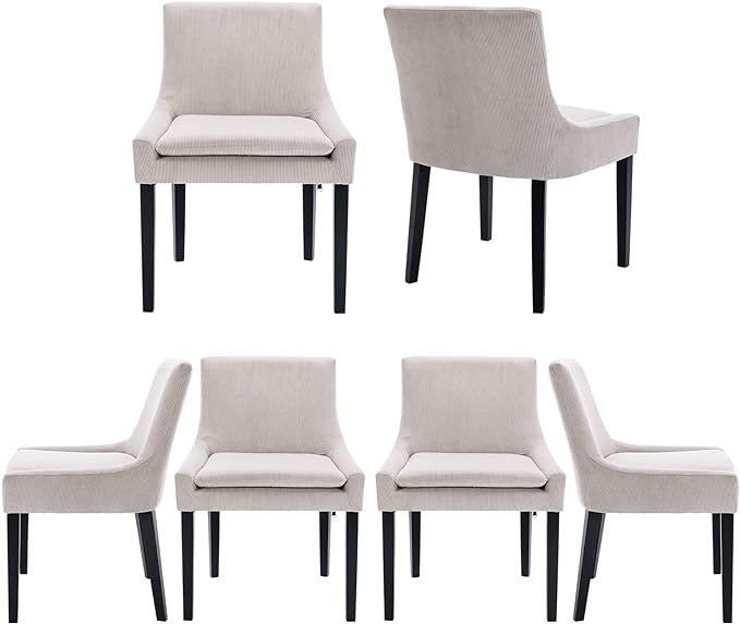 COLAMY Modern Dining Chairs Set of 6, Upholstered Corduroy Accent Side Leisure Chairs with Mid Back and Wood Legs for Living Room/Dining Room-Beige