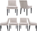 COLAMY Modern Dining Chairs Set of 6, Upholstered Corduroy Accent Side Leisure Chairs with Mid Back and Wood Legs for Living Room/Dining Room-Beige