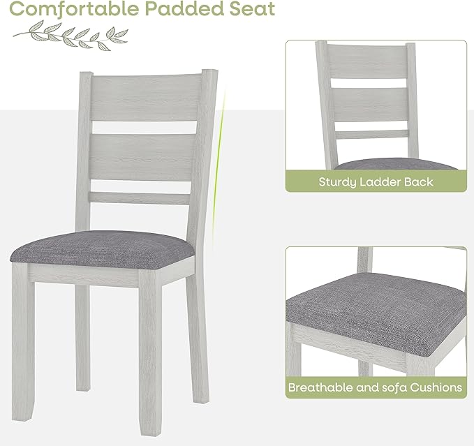 Dining Chairs Set of 4, Solid Wood Farmhouse Chairs with High Back and Upholstered Seat, Easy Assembly for Indoor Home, Dinner, Kitchen, Grey