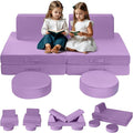 MeMoreCool Modular Kids Couch, Purple 8-Piece Convertible Foam Sofa Play Set for Toddlers and Playroom