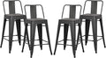 AC Pacific 24” Metal Barstool Set of 4 – Country Rustic Style with Low Back, Lightweight & Sturdy Build, Easy Assembly – Matte Black