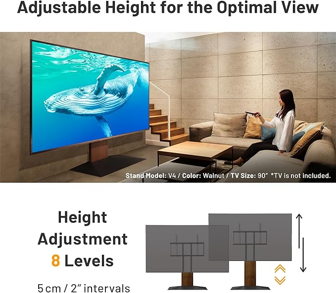 WALL V4 | Sleek Shallow Floor TV Stand for Extra Large 50-100 Inch | Satin Black | for Large Screens | Living Room and Bedroom, Space Saving, Adjustable Mount, No Drill, Japan-Engineered Design