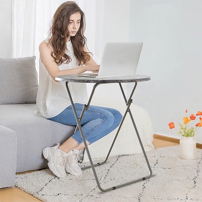 Folding Round TV Tray Table Set of 4, TV Dinner Table with Sturdy MDF Top, Eating Trays for Living Room with No Assembly Required, 17.5 x 17.5 x 26 in (Black Marble, 4Pcs)