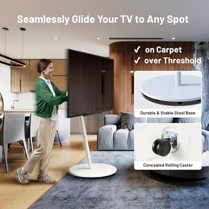 WALL Seven Stand A2 Grand | Rolling TV Stand for 45–80" w/ 37.4" Soundbar Shelf | Walnut | Portable TV Stand with Shelf | Height Adjustable, Space Saving, for Living Room, Bedroom and Office