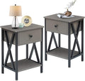 VECELO Nightstands Set of 2, Modern Bedside End Tables, Night Stands with Drawer and Storage Shelf for Living Room Bedroom, Industrial Metal Frame