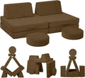 MeMoreCool Kids Couch for Playroom, Corduroy Convertible Toddler Couch, 8 Piece Modular Play Sofa, Foam Fort Building Set for Child Room Furniture, Brown