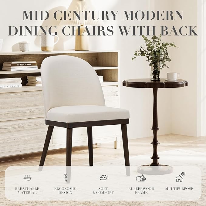 COLAMY Upholstered Dining Chairs Set of 4, Wooden Kitchen Chairs with Open Back, Modern Dining Room Chairs with Wood Frame, Dinner Side Chairs for Dining Room Kitchen Restaurant, Beige