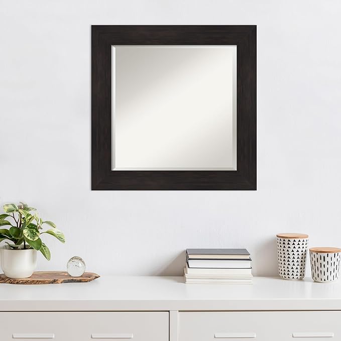 Amanti Art Brown Wall Mirror 26x26 Furniture Espresso Square Bathroom Mirror for Wall Decor Living Room, Medium Casual Frame, Hangs Horizonally and Vertically, Bathroom Decor, Beveled Edge