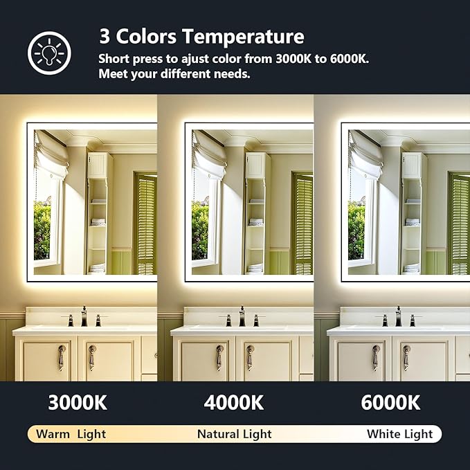 96x36 Inch LED Bathroom Mirror with Lights (Front Lit and Backlit) Black Framed Lighted Vanity Mirror for Bathroom Wall Dimmable Anti-Fog Memory Tempered Glass Horizontal/Vertical
