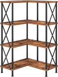 HOOBRO Corner Bookshelf, 4-Tier L-Shaped Bookcase, Industrial Open Display Shelf Tall Storage Organizer, Vertical Storage Rack, for Living Room, Home Office, Rustic Brown and Black BF59SJ01