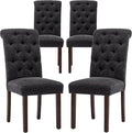 COLAMY Button Tufted Dining Chairs Set of 4, Parsons Upholstered Fabric Dining Room Chairs Kitchen Chairs with Wood Legs and Padded Seat, Black