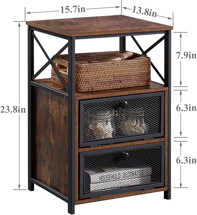 VECELO End Tables Set of 2 with Storage Space,Flip Door Night Stand for Living Room,Bedroom,Small Space,Rustic Brown