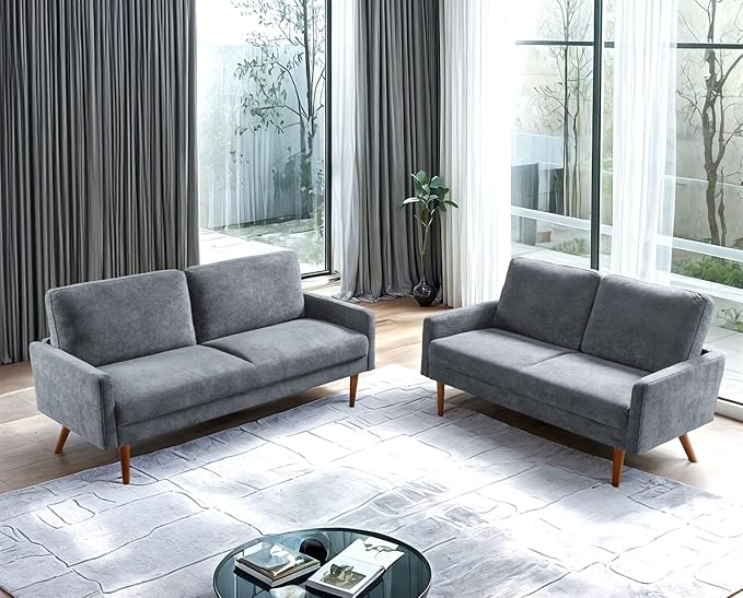 Kent Velvet Sofa, European Style with Sleek Design, Modern & Vintage Flair, Upholstered 3 Seater Couch, Chic Living Room Furniture Seating for Home, Apartment or Office, Grey