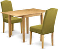 East West Furniture NDEN3-OAK-08 3 Piece Dining Room Table Set Contains a Rectangle Dining Table with Dropleaf and 2 Linen Fabric Parson Kitchen Chairs, 30x48 Inch, Oak