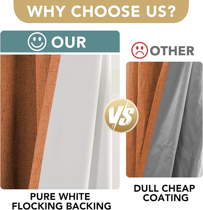 H.VERSAILTEX 100% Blackout Curtains for Bedroom Thermal Insulated Linen Textured Curtains Heat and Full Light Blocking Drapes Living Room Curtains 2 Panel Sets, Orange, 52x108 Inch