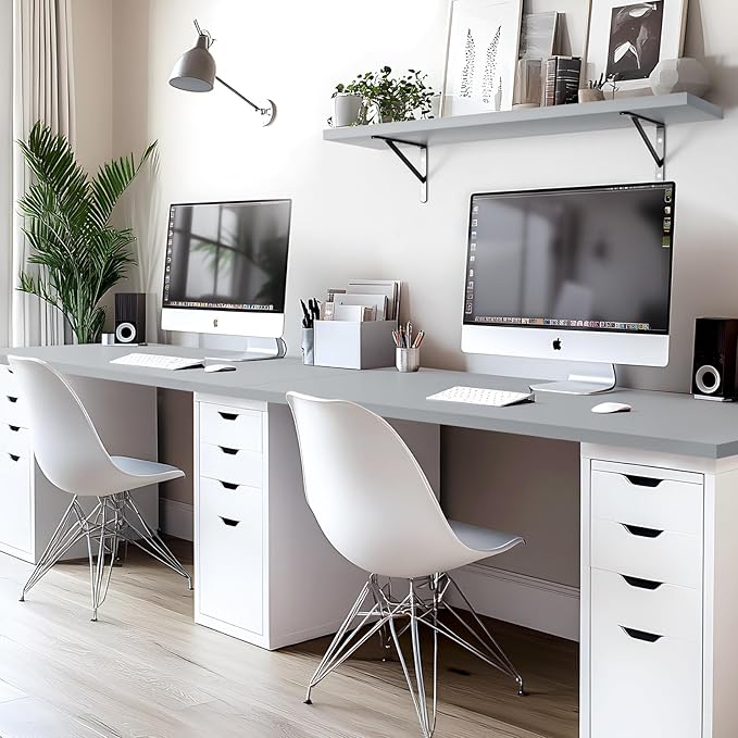 Kaboon Grey Table Top 23.62" D x 55" W, Solid One-Piece Desktop, Universal Wood Countertop, Reversible Laminate Top, Double Desks, L-Desk DIY, for Home and Commercial