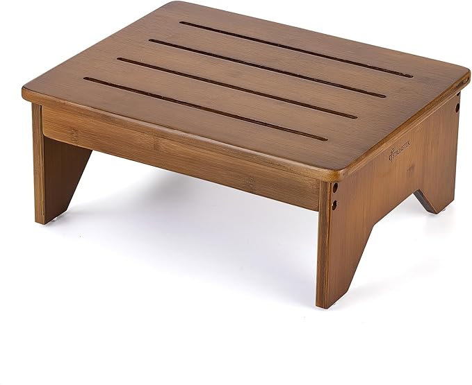 StrongTek Bamboo Bed Step Stool for Adults & Kids – Wide 16" Platform, 300 lbs Capacity, Non-Slip Drainage Surface, 6.5" Height Safe Bedside Stool, Bathroom Shower Step & Office Foot Rest (Walnut)
