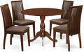 East West Furniture DMIP5-MAH-C 5 Piece Kitchen Table & Chairs Set Includes a Round Dining Room Table with Dropleaf and 4 Linen Fabric Upholstered Chairs, 42x42 Inch, Mahogany