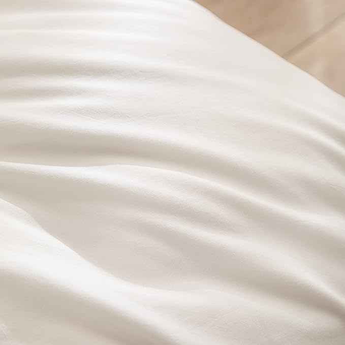 BESTOUCH Duvet Cover Set 100% Washed Cotton Linen Feel Super Soft Comfortable Chic Lightweight 3 PCs Home Bedding Set Solid Off White Super Queen