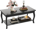 ChooChoo Coffee Table, Modern Center Table with Curved Legs and Storage Shelf, 39" Coffee Table for Living Room, Black