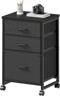 3 Drawer Mobile File Cabinet with Wheels Fabric Vertical Filing Cabinet fits A4 or Letter Size for Home Office,Black