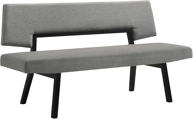 Armen Living Channell Mid Century Modern 5 Piece Black Wood Dining Table Set with Benches in Charcoal Fabric