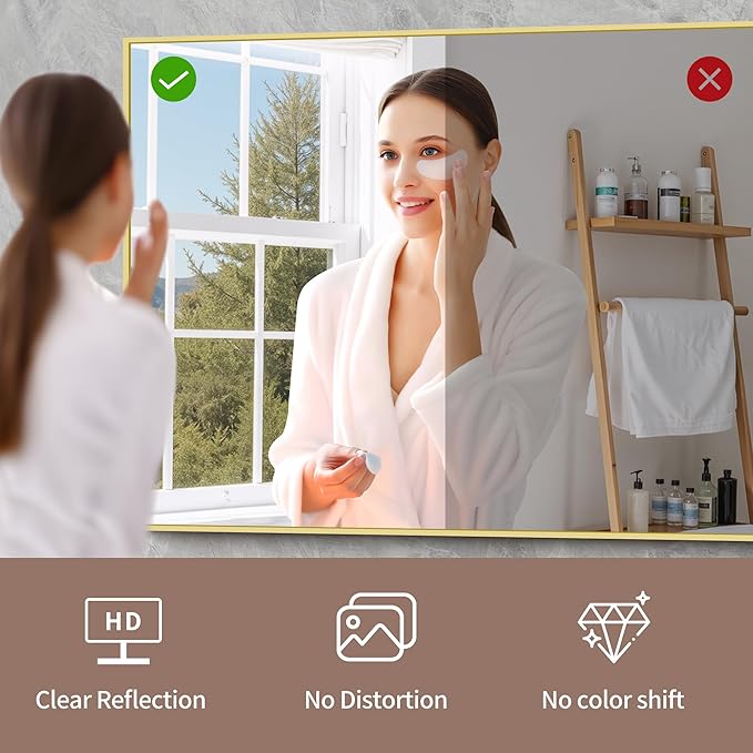 YIROMAN Bathroom Mirror 72"x30", Large Brushed Gold Bathroom Mirror for Over Sink with Aluminum Frame, Rectangular Vanity Mirror with Right Angle, Wall Mirror Hangs Horizontal or Vertical