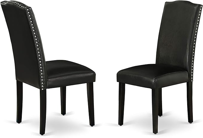 East West Furniture SHEN5-BLK-69 5 Piece Dining Room Table Set Includes a Round Kitchen Table with Pedestal and 4 Black Faux Leather Parson Dining Chairs, 42x42 Inch, Black