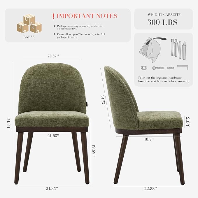 COLAMY Upholstered Dining Chairs Set of 6, Large Dining Room Kitchen Chairs with High Back and Deep Seat, Modern Fabric Dinner Chairs with Wood Legs, Green
