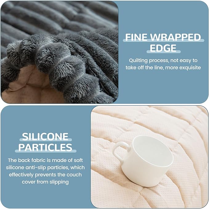 OTOB Couch Cover for Dogs Washable, Non Slip Plush Fuzzy Sofa Covers for 3 Cushion Couch Pet Friendly, Soft All Seasons Sofa Slipcover Cozy Furniture Protector (Dark Gray, 31.5" x 82.7")