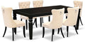 East West Furniture LGDA7-BLK-32 7 Piece Kitchen Table Set Consists of a Rectangle Dining Table with Butterfly Leaf and 6 Polyester Fabric Padded Chairs, 42x84 Inch, Black