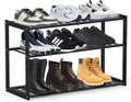 Bamboo Shoe Rack for Entryway, Stackable 3 Tier Shoe Organizer Shelf Storage 9-12 Pairs Shoes Stand Cubby for Closet Door Hallway Bedroom Garage Black, Thanksgiving