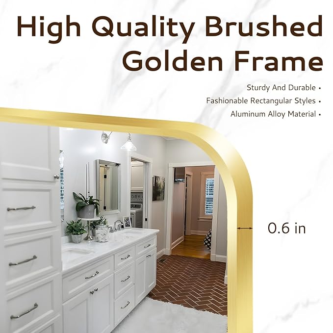 24x36 Rounded Rectangle Bathroom Mirrors for Over Sink, Glod Vanity Mirror with Metal Frame Wall Mounted, Modern Farmhouse Mirror for Restroom, Bedroom, Entryway Decor