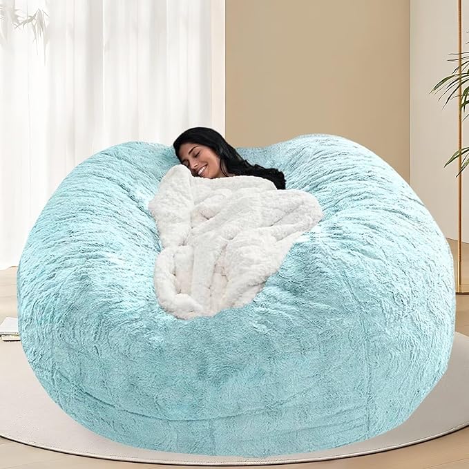 BCU 7FT Big Bean Bag for Adults Kids Without Filling Oversized Bean Bag Chair Cover for Stuffed Animal Storage, Lake Blue