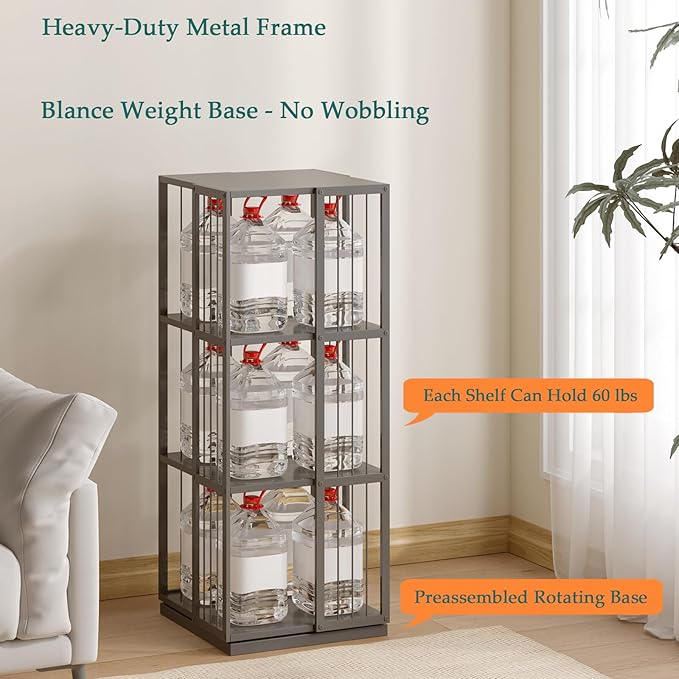 Square Rotating Bookshelf Tower - 360 Spinning Display Corner Bookcase for Narrow Space, Modern 3-Tier Revolving Storage Shelf, Black