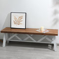 Wnutrees 54" Farmhouse Wood Bench, Rustic Solid Wood Entryway Bench Seat with Double X-Structure for Dining Room, Living Room, Hallway, Structural Stability, White