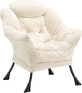 Fabric Lazy Chair for Adults, Oversized Upholstered Sofa Chair, Plush Comfy Lounge Chair with Large Side Storage Pocket, Thick Padded Reading Chair for Living Room, Bedroom, Study Room, Beige