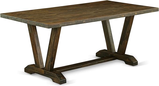 East West Furniture V777FL716-7 7 Piece Dining Room Table Set Consist of a Rectangle Kitchen Table with V-Legs and 6 Dark Khaki Linen Fabric Parsons Dining Chairs, 40x72 Inch, Multi-Color